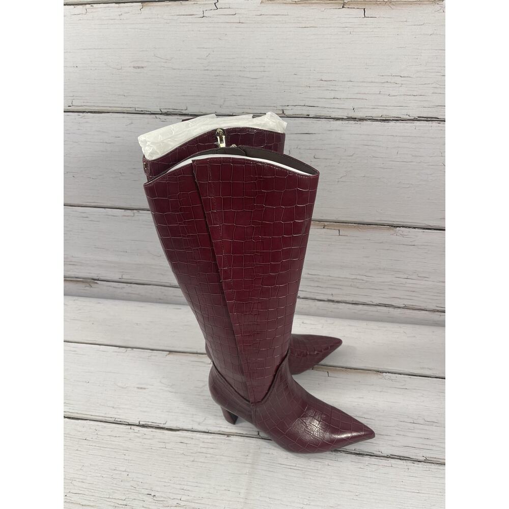 Naturalizer Emily Boots Womens Size 8W Cranberry Red Leather Knee High Stiletto - Picture 9 of 16